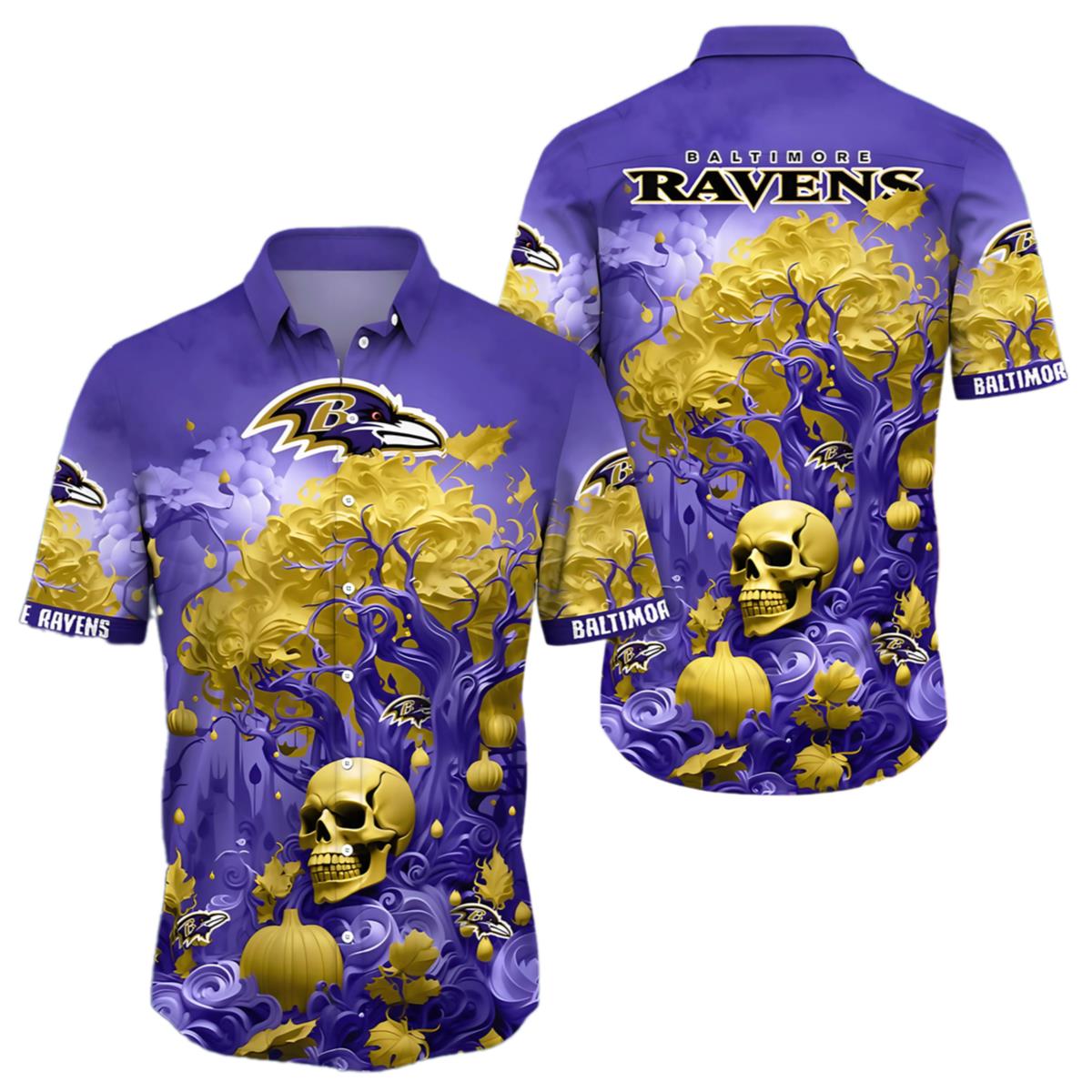 Baltimore Ravens Hawaiian Shirt Skulls Pumpkin 1 1