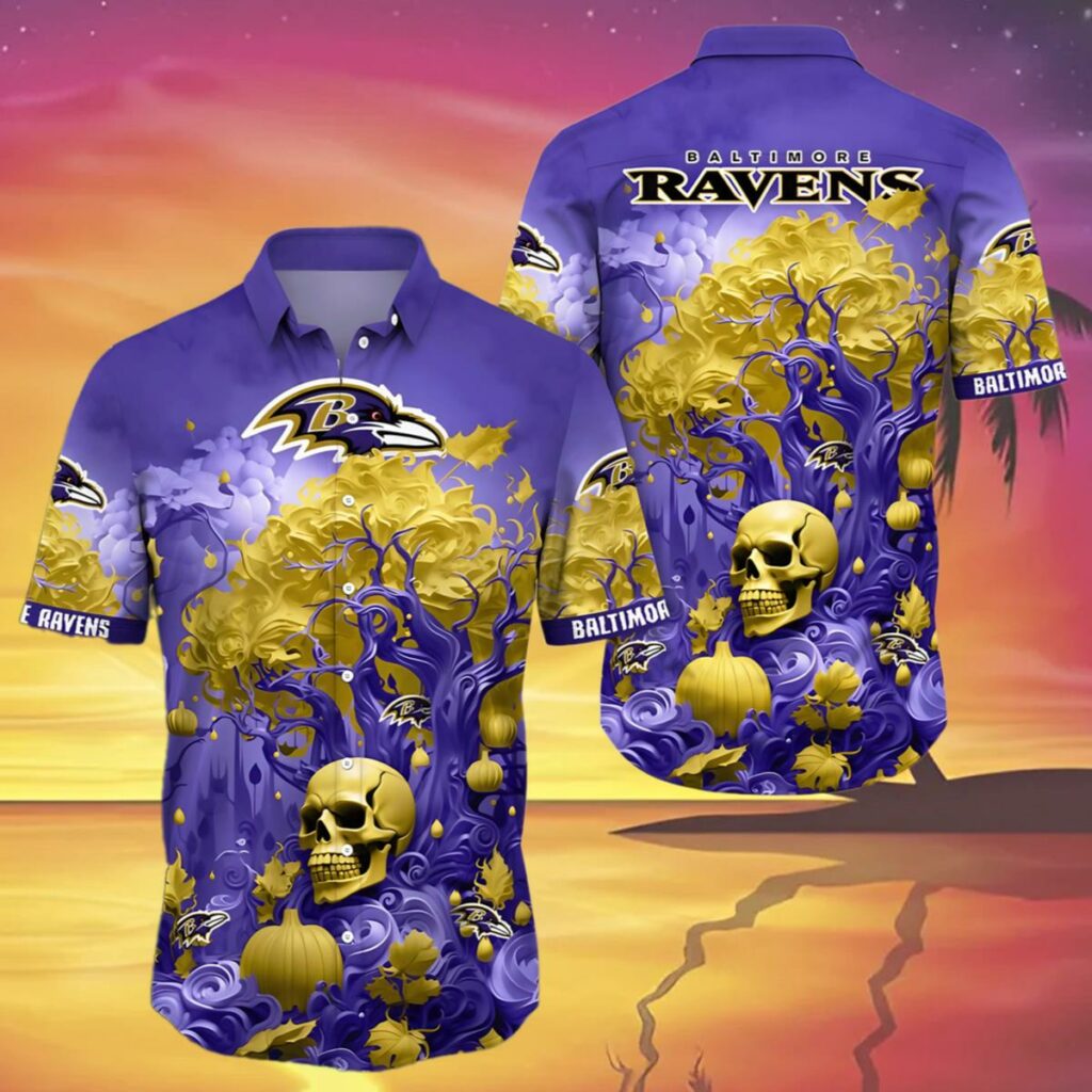 Baltimore Ravens Hawaiian Shirt Skulls Pumpkin 3 3