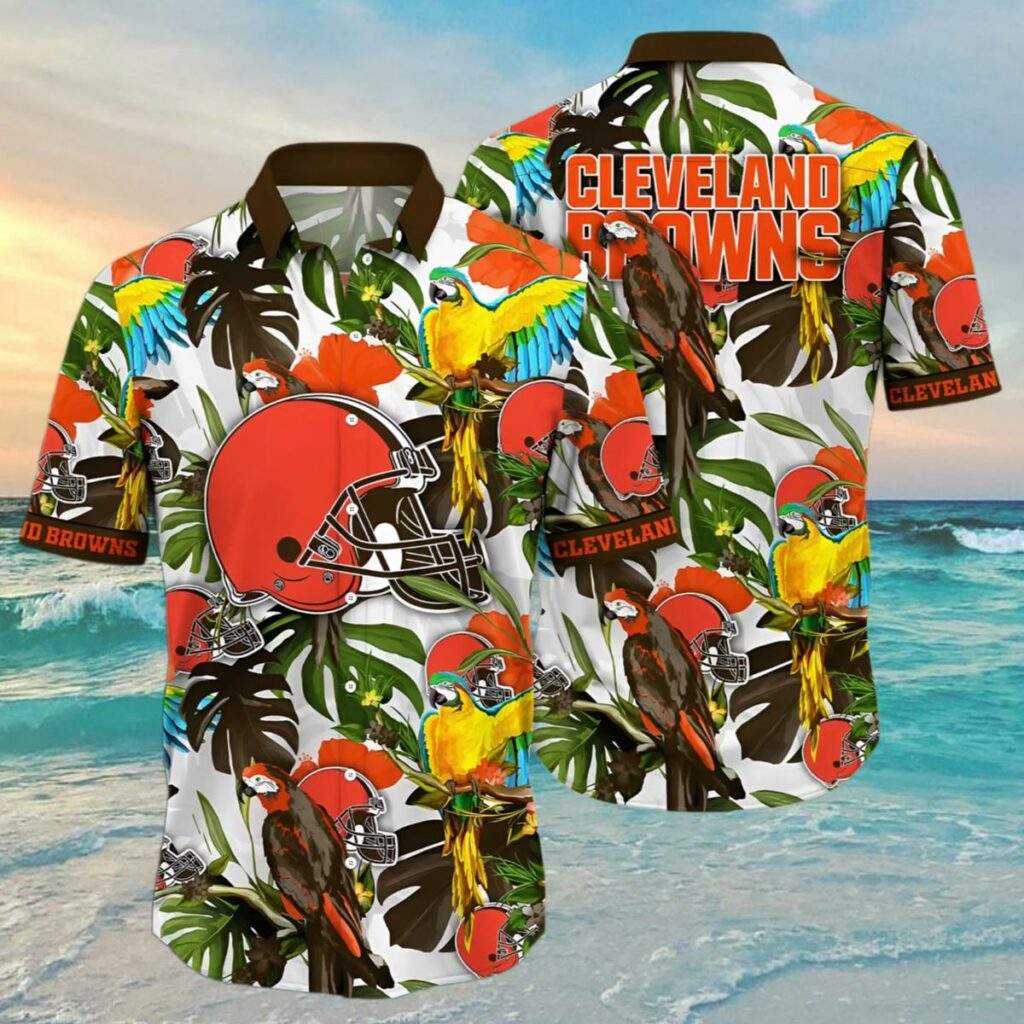 Cleveland Browns Hawaiian Shirt Tropical Bird and Leaf Pattern 4 4