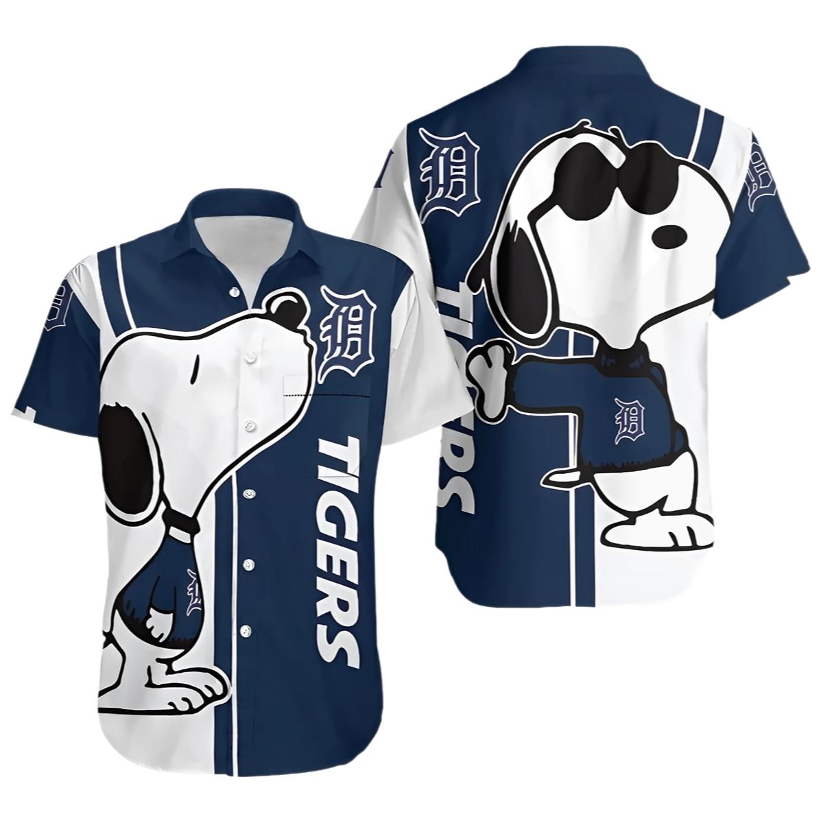 Cool Snoopy detroit tigers hawaiian shirt blue 0 0