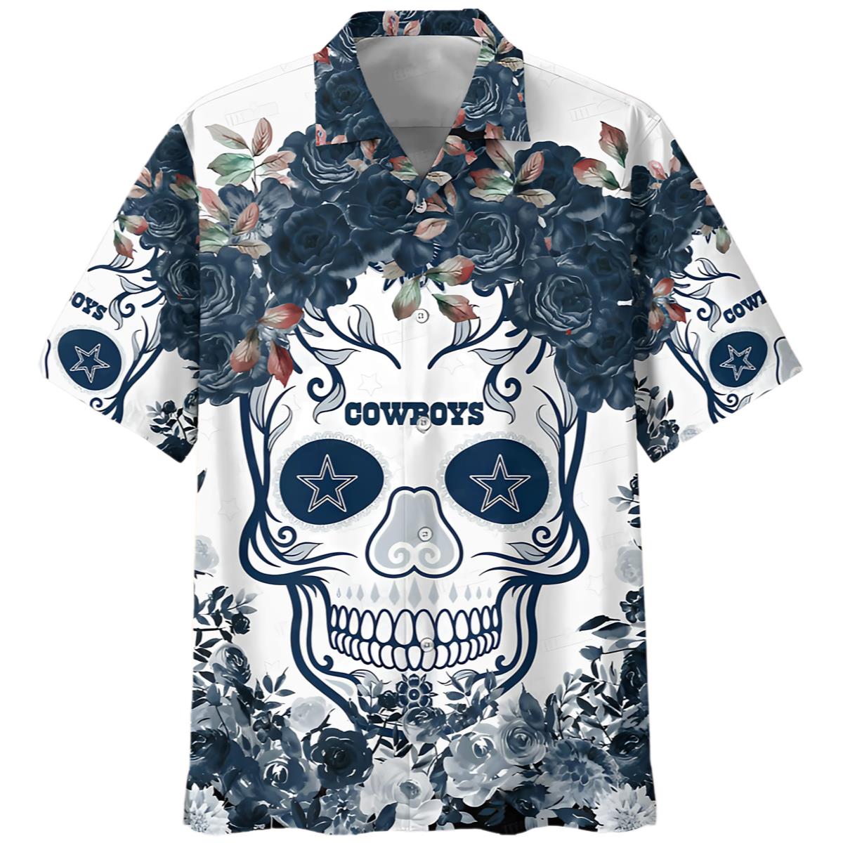 Dallas Cowboys Hawaiian Shirt Pattern Flower Skull 0 0