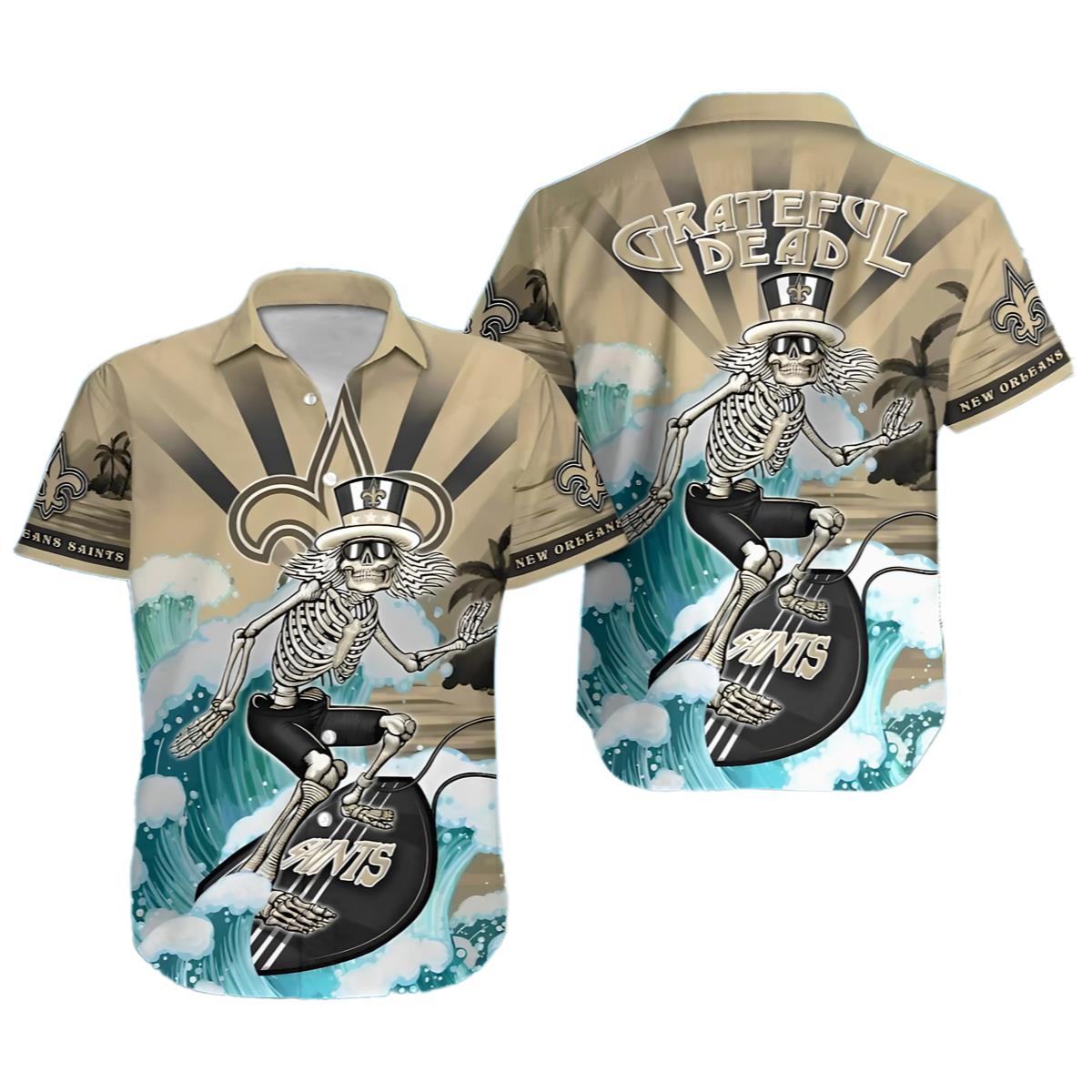 Grateful Dead Wave New Orleans Saints Hawaiian Shirt Outfit 0 0