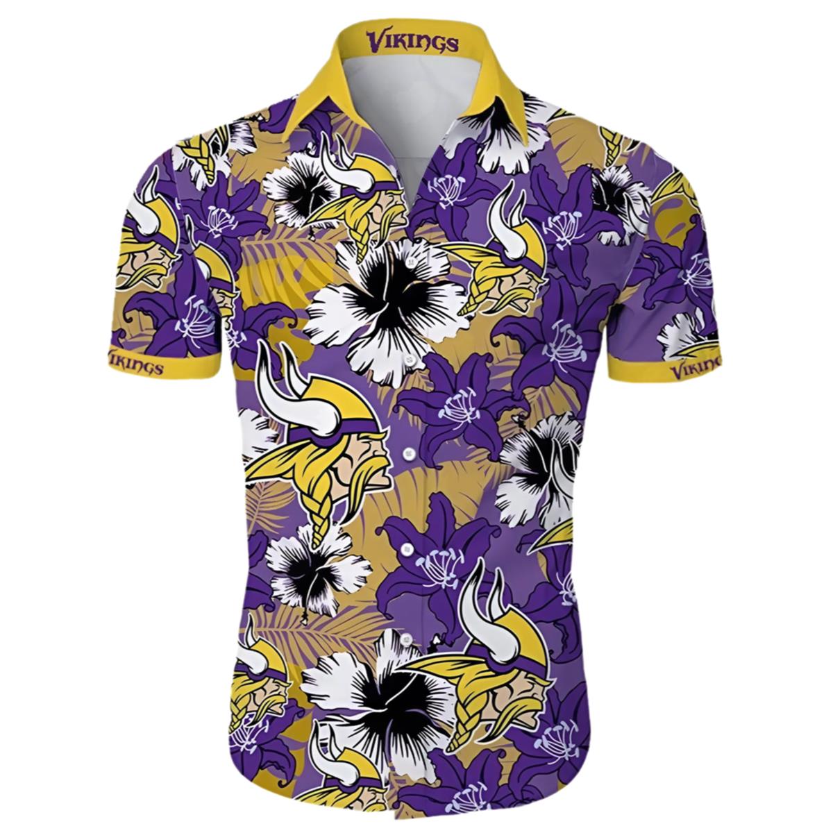 Hawaiian Vikings Shirt Tropical Flower Purple Yellow 1 1