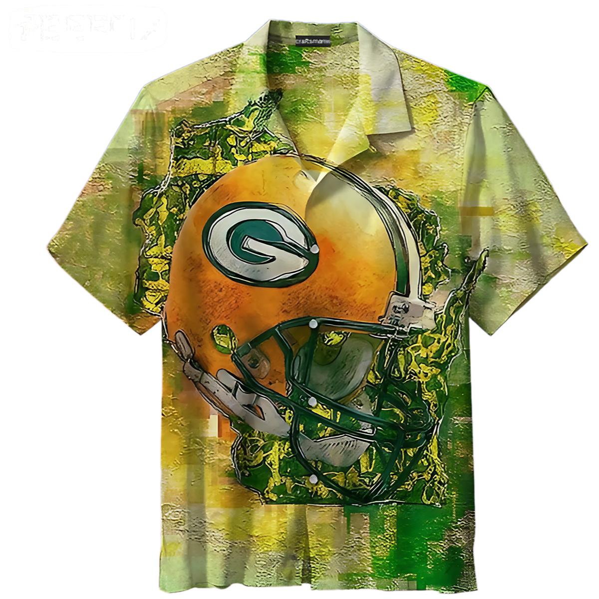 Helmet Green Bay Packers Mens Hawaiian Shirt 0 0