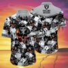 Mens Raiders Hawaiian Shirt Skull Flowers Grey 3 3