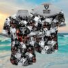 Mens Raiders Hawaiian Shirt Skull Flowers Grey 4 4