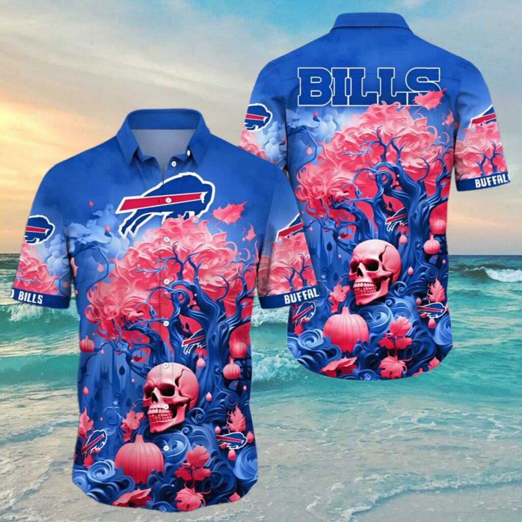 Mens Skull Hawaiian Shirts Buffalo Bills 4 4