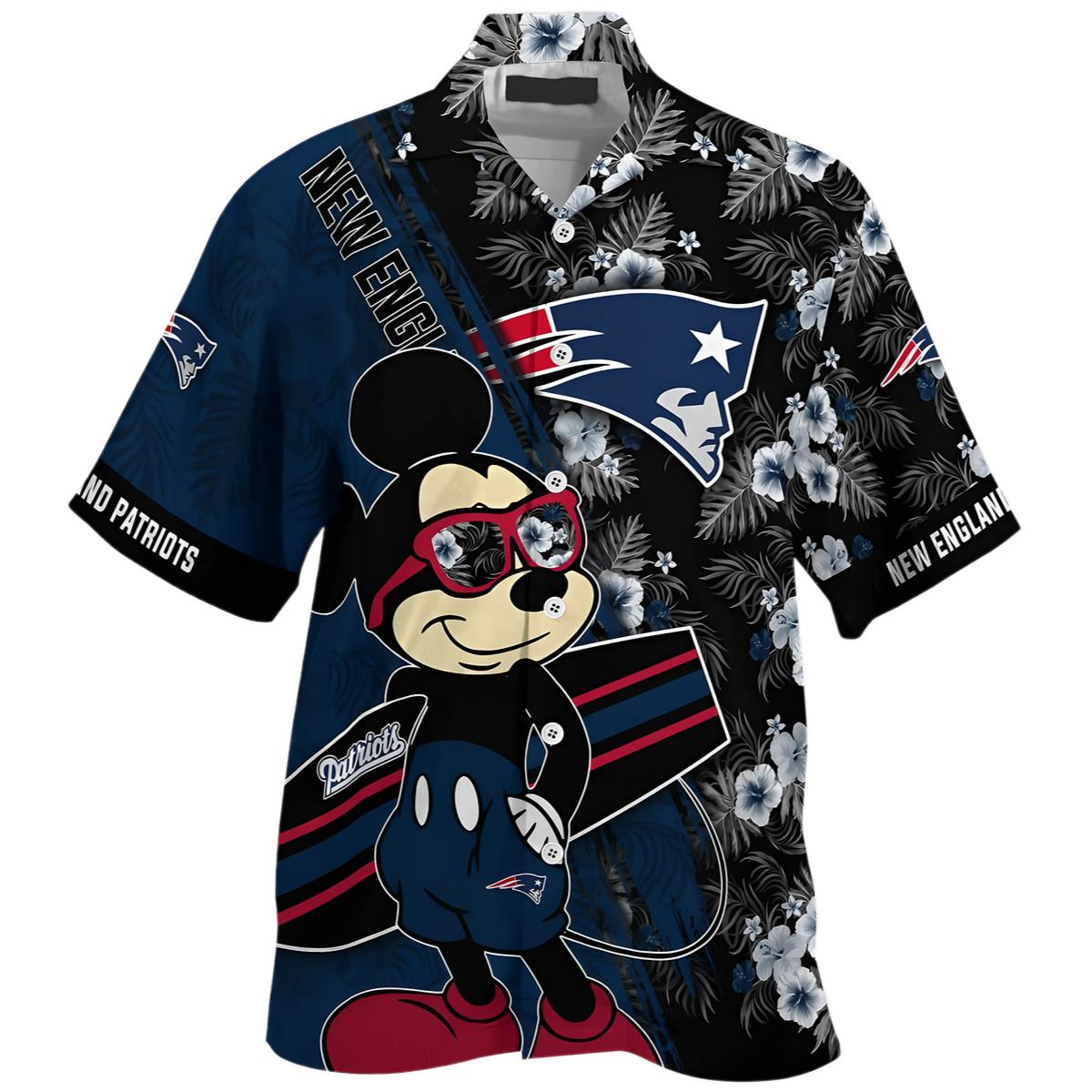 Mickey And Floral New England Patriots Hawaiian Shirt Look Cute 0 0