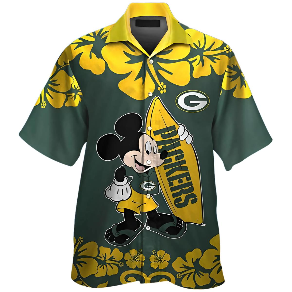 Mickey Mouse And Surfboard Green Bay Packers Hawaiian Shirt 0 0