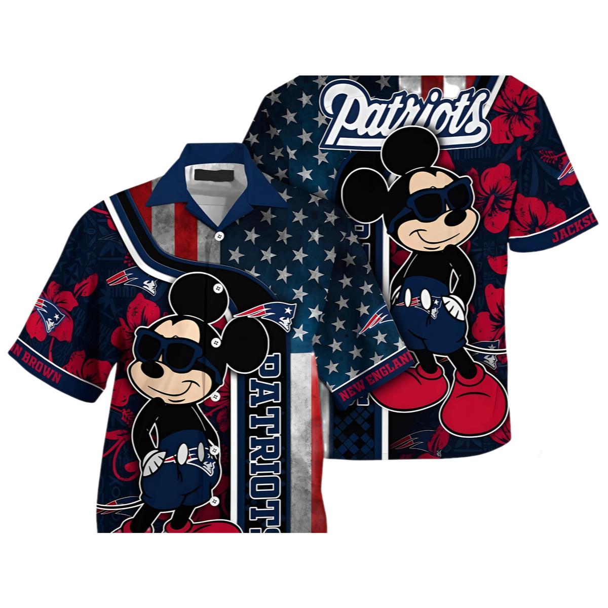 Mickey Mouse New England Patriots Hawaiian Shirt Custom Name 0 0