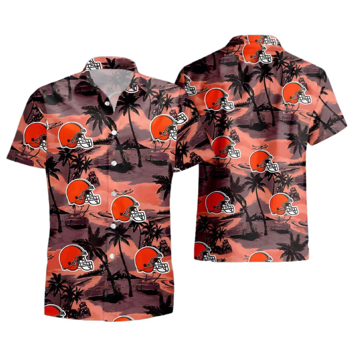 NFL Browns Hawaiian Shirt Mens Sunset Beach Design 1 1