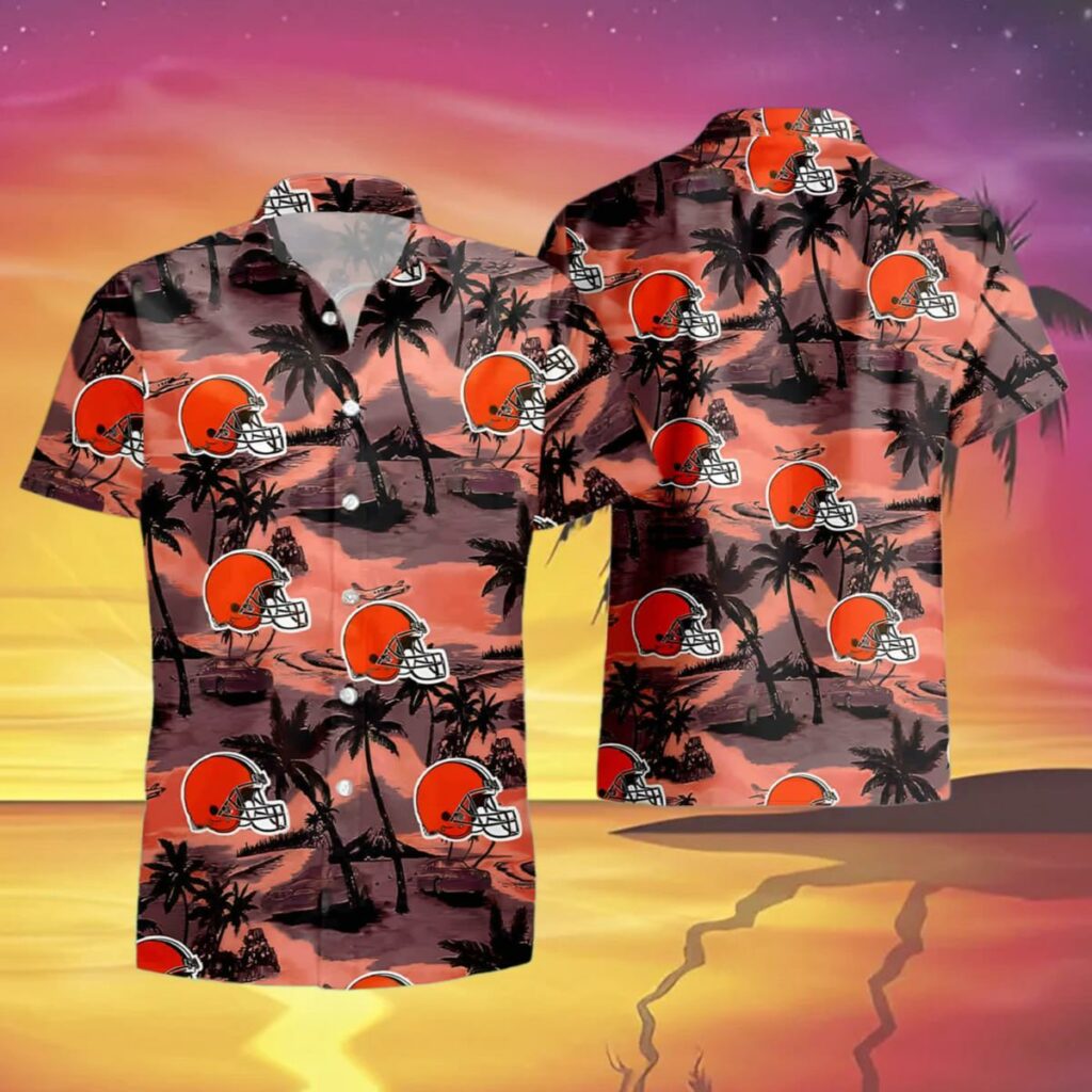 NFL Browns Hawaiian Shirt Mens Sunset Beach Design 3 3