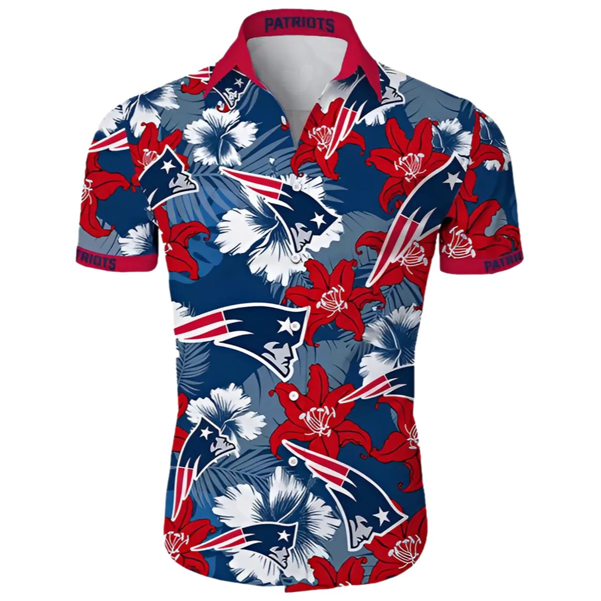 New England Patriots Hawaiian Shirt Tropical Flower 0 0