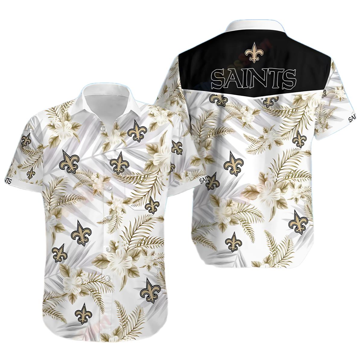 New Orleans Saints Hawaiian Shirt White Tropical Fleur 0 0