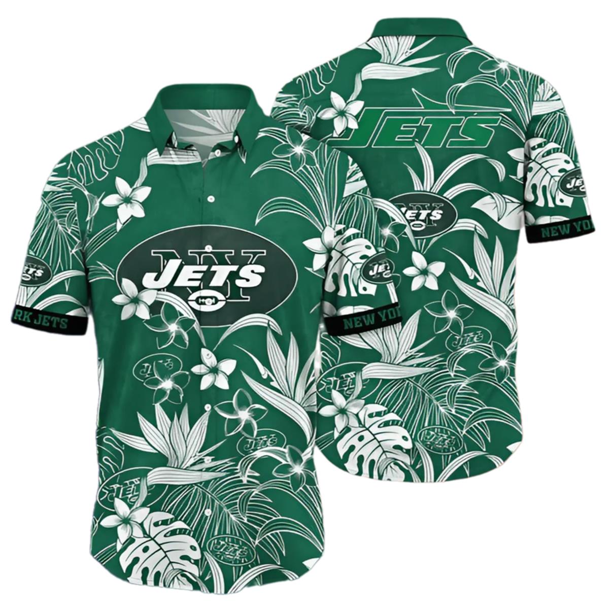 New York Jets Hawaiian Shirt White Flowers 1 1