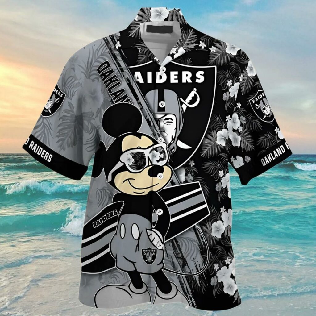 Oakland Raiders Hawaiian Shirt Mickey And Floral Pattern 4 4