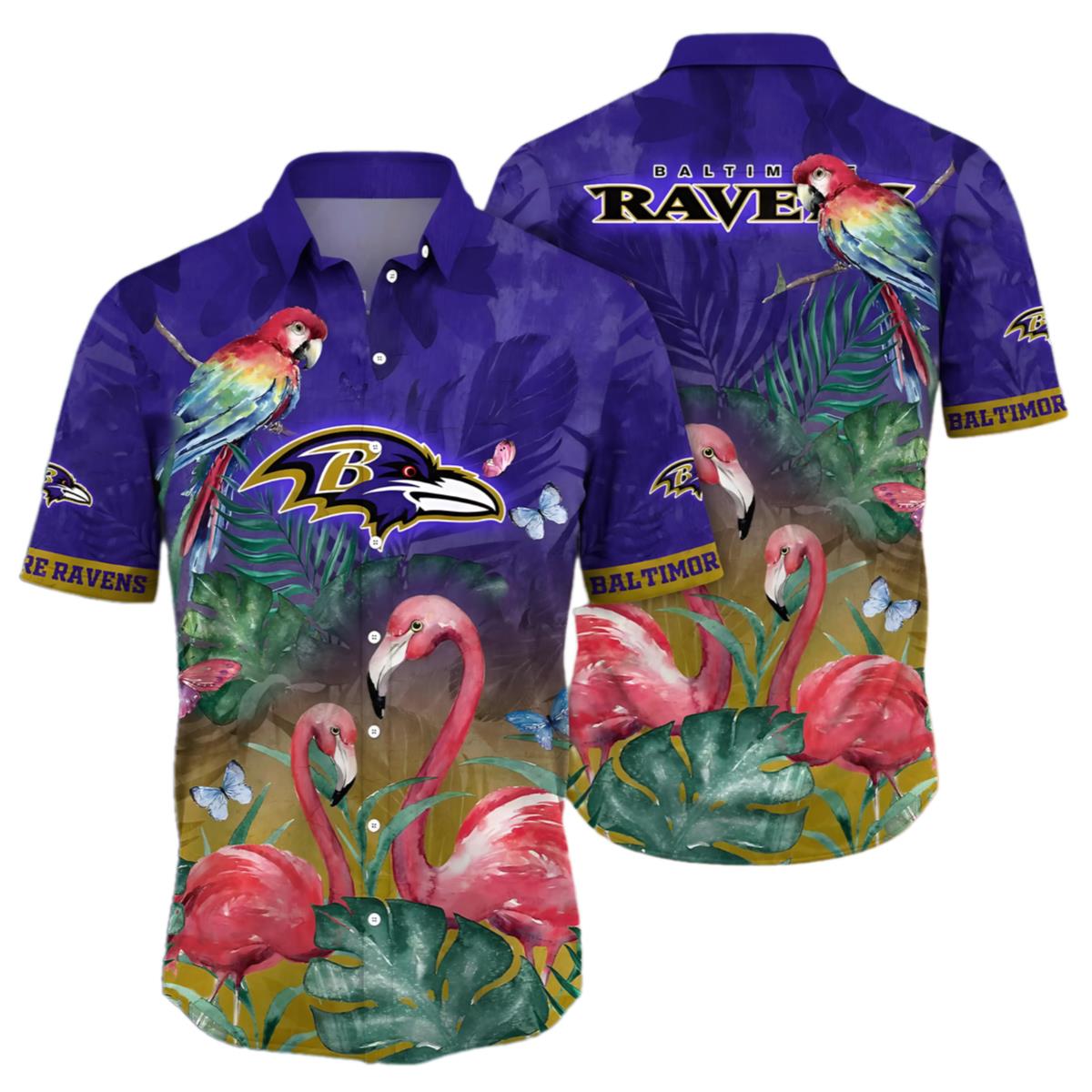 Ravens Hawaiian Shirt With Pink Flamingos 1 1