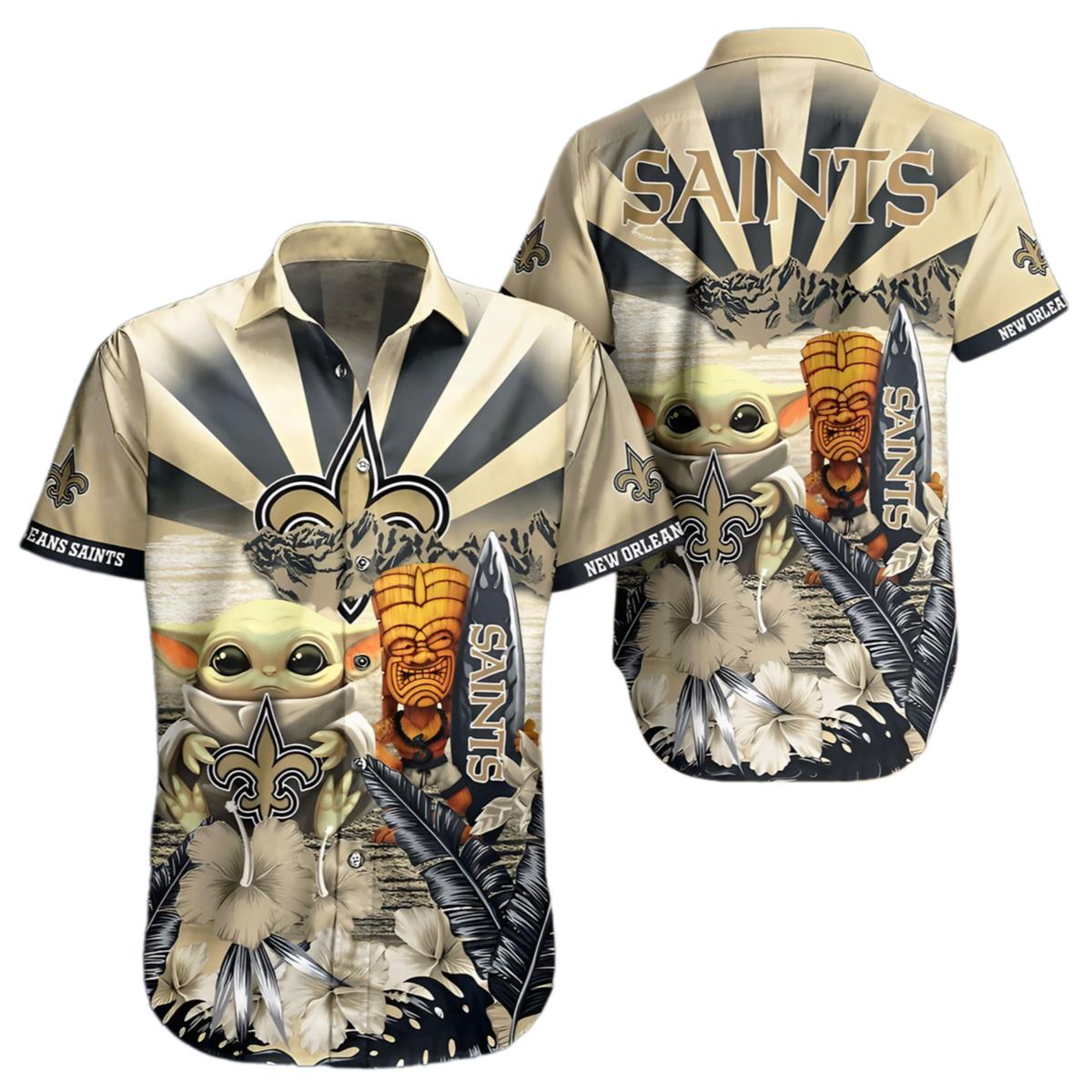 Saints Hawaiian Shirt Mens Baby Yoda And Tiki Design 1 1