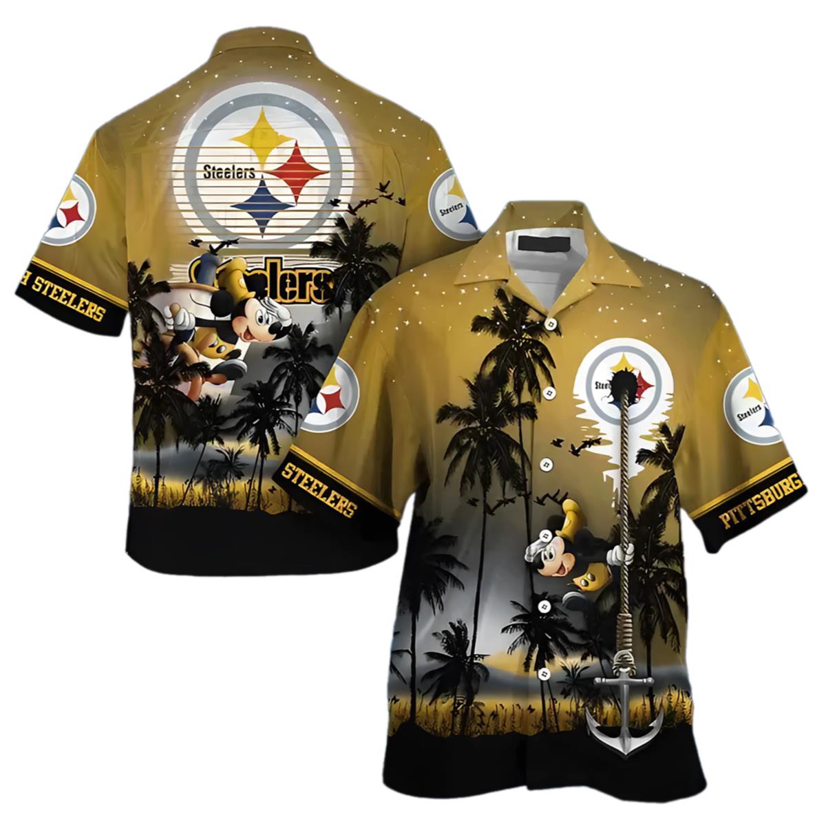 Short Sleeve Steelers Hawaiian Shirt Mens Mickey Mouse Edition 1 1