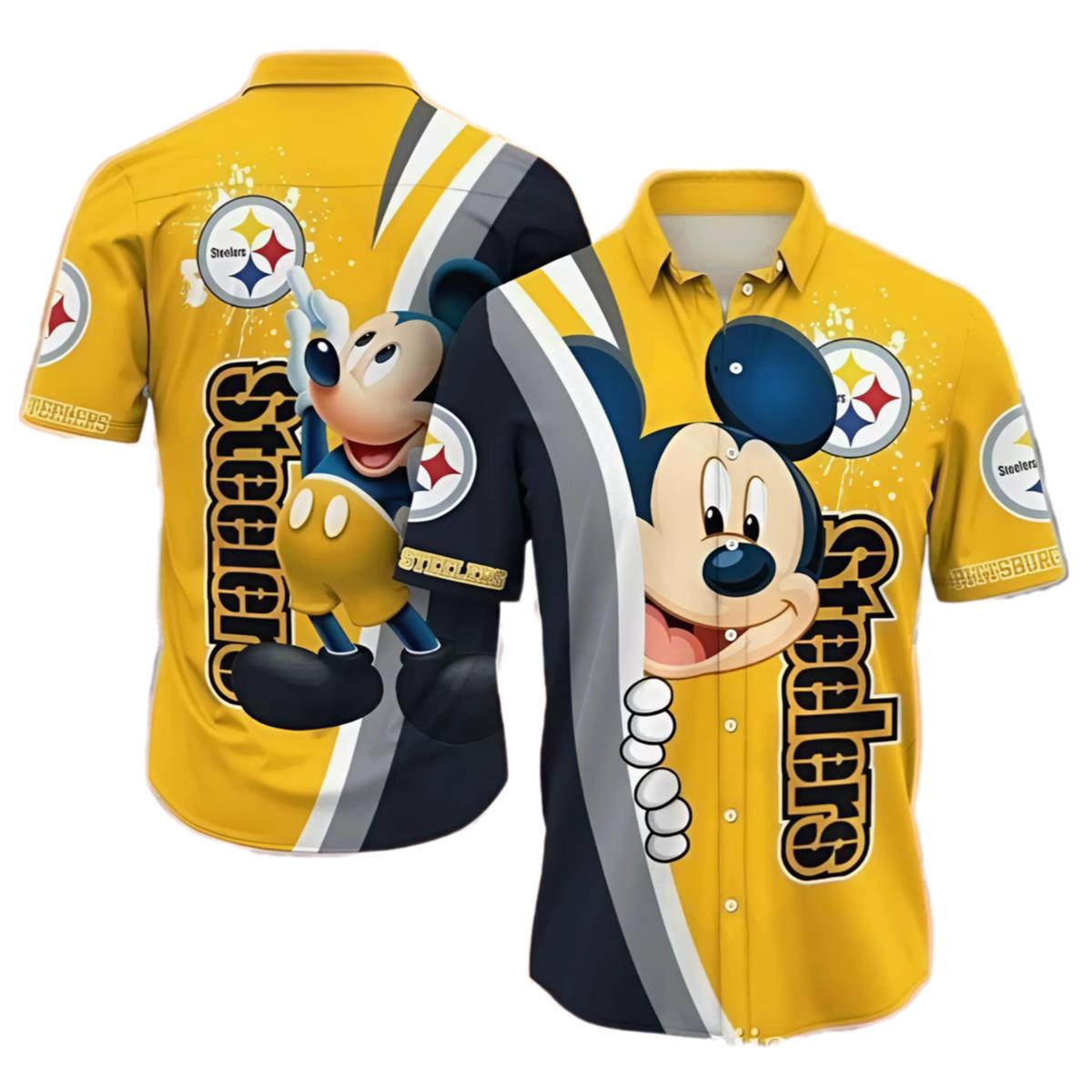 Steelers Hawaii Shirt Cartoon Icon Yellow Stripe Mickey 1 1