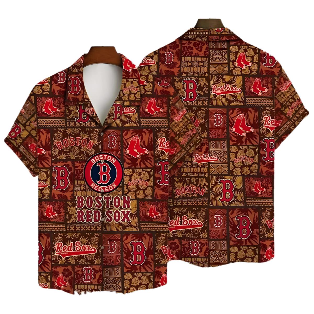 Boston Red Sox Hawaiian Shirt Logo Tropical 0 0