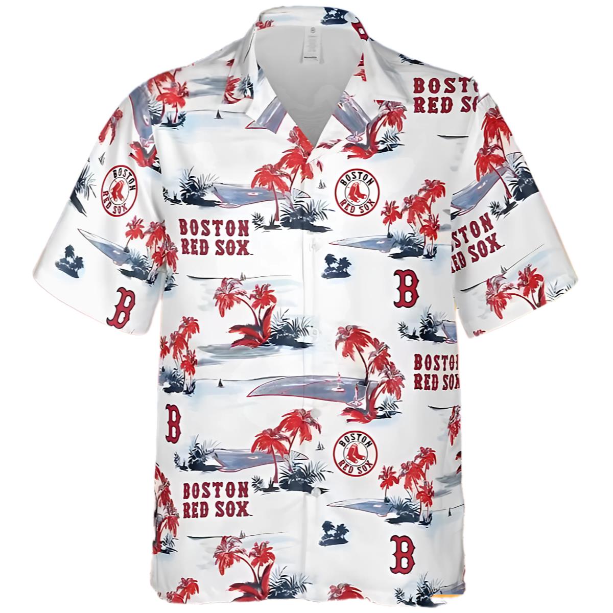 Boston Red Sox Hawaiian Shirt White Logo And Floral Pattern 0 0