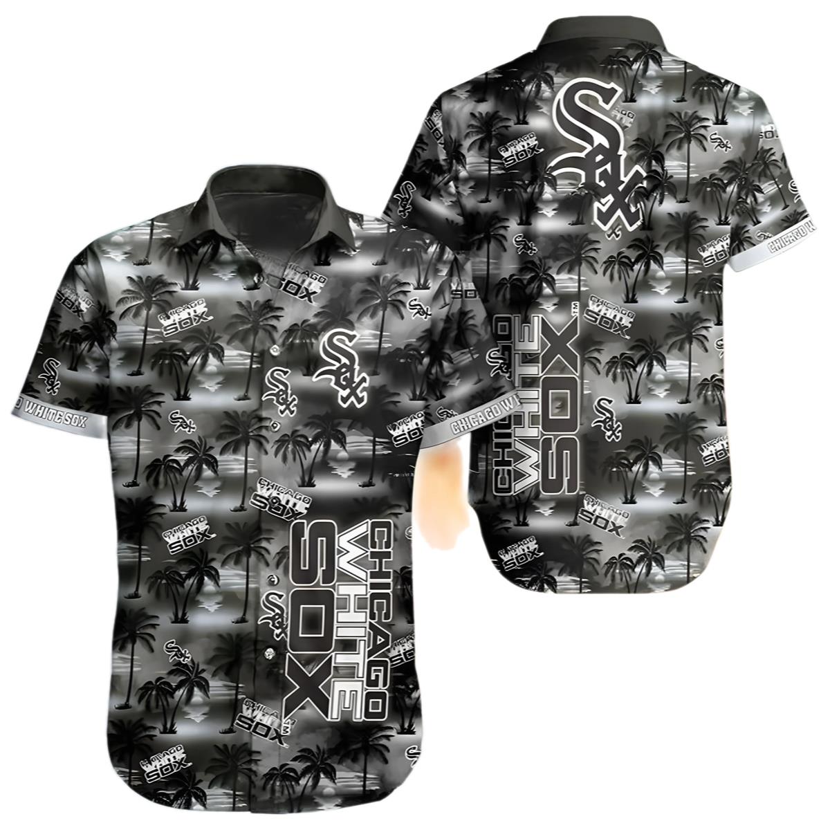 Chicago White Sox Hawaiian Shirt Black Coconut Tree Pattern 0 0