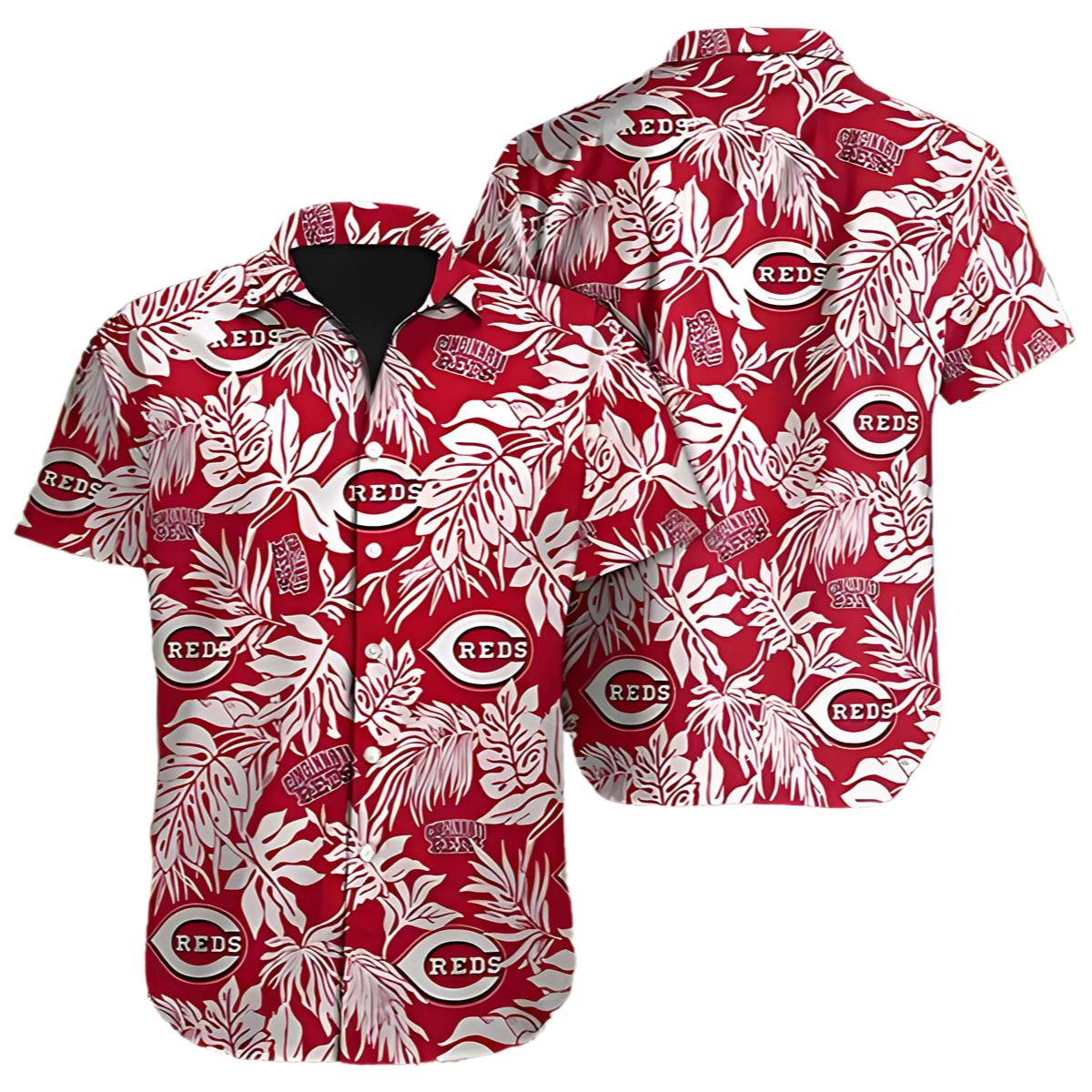 Cincinnati Reds Hawaiian Shirt Tropical Leaves Red Aloha Beachwear Gift 0 0