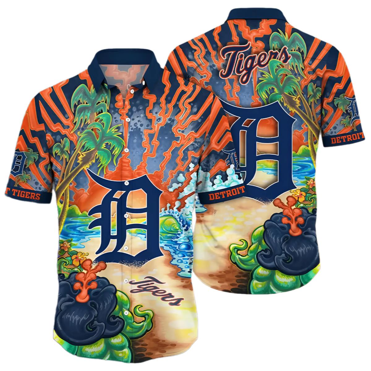 Detroit Tigers Volcanic Island Hawaiian Shirt 0 0