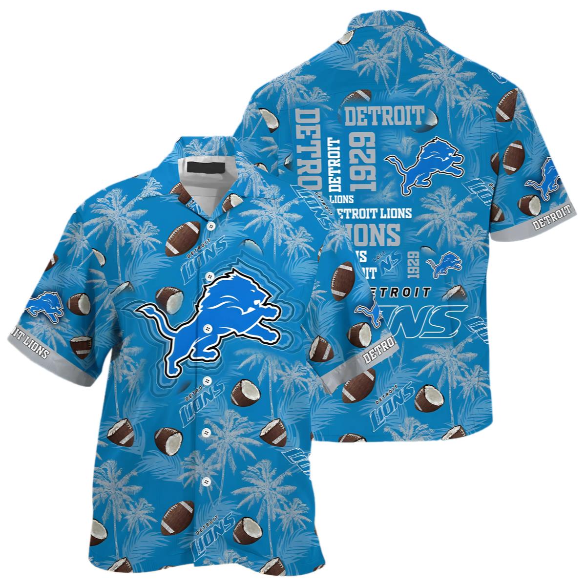 Logo Detroit Lions Hawaiian Shirt Blue 0 0