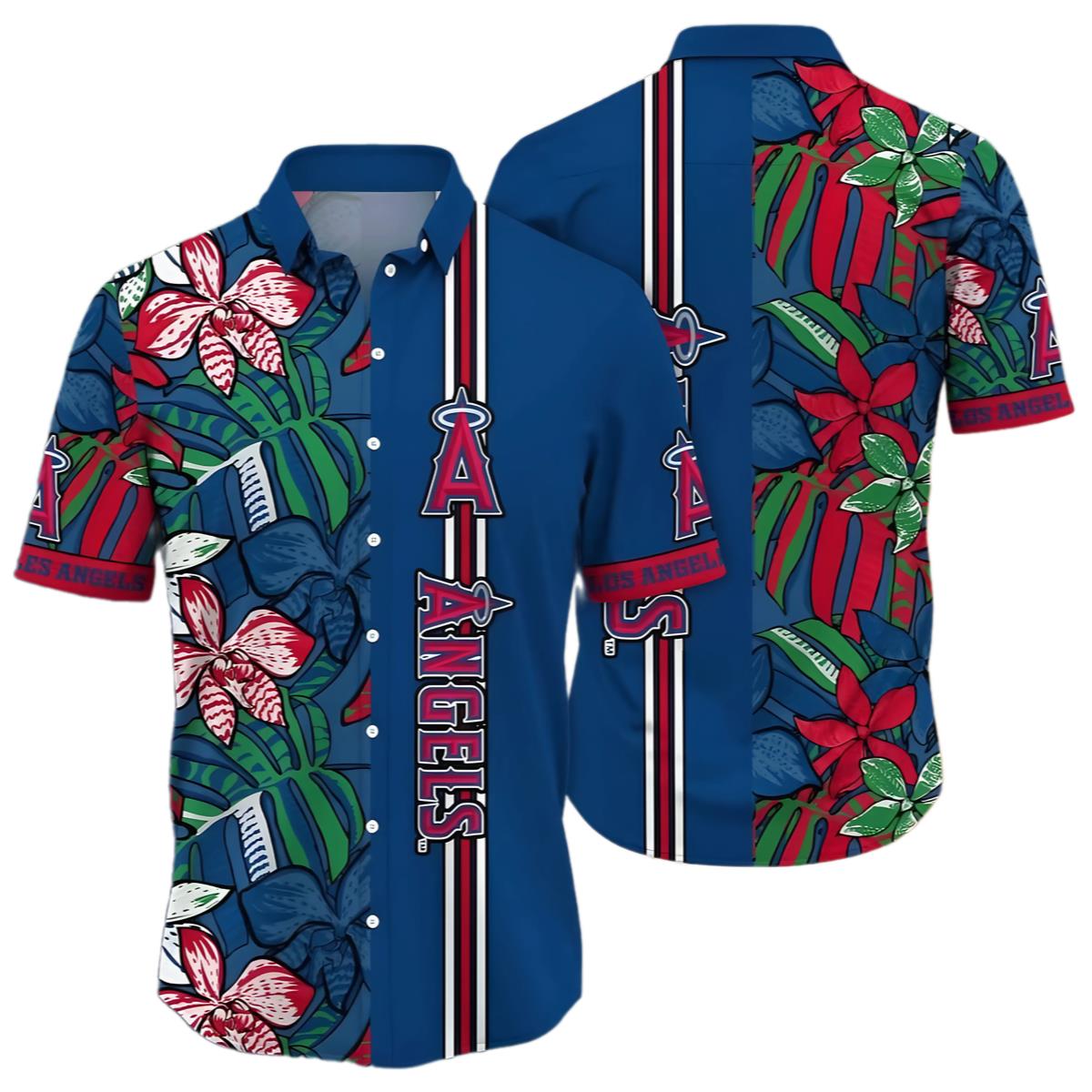 Los Angeles Angels Hawaiian Shirt Blue Floral Pattern 0 0