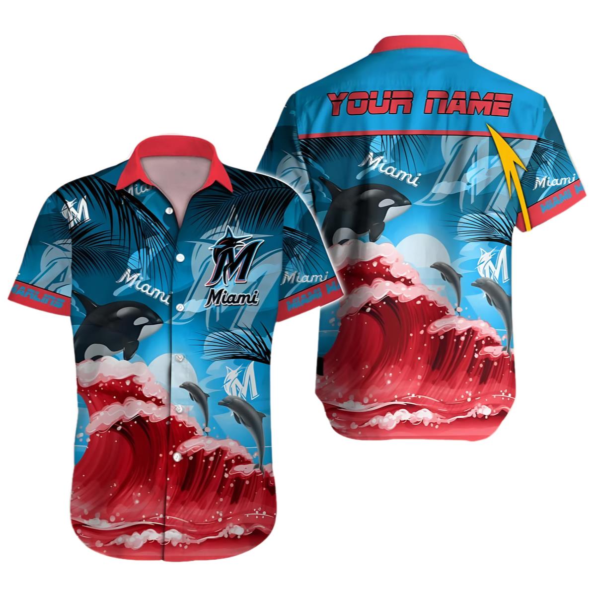 MLB Miami Marlins Hawaiian Shirt Customizable Name 0 0