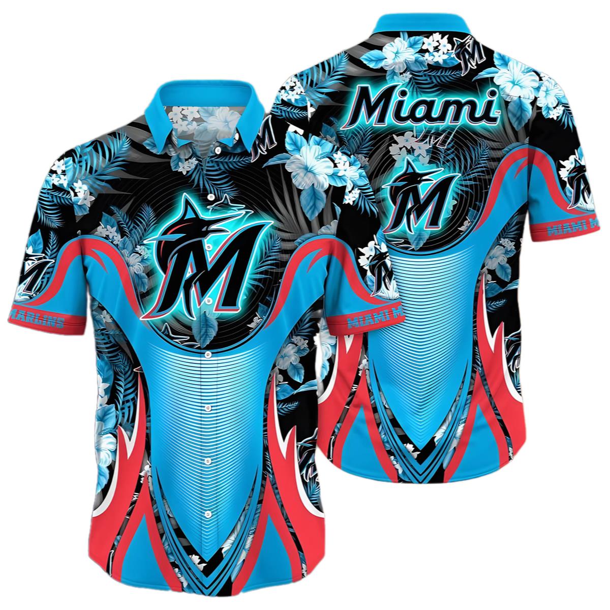 Miami Marlins Hawaiian Shirt Flower Grandstand Glamour For Fans 0 0