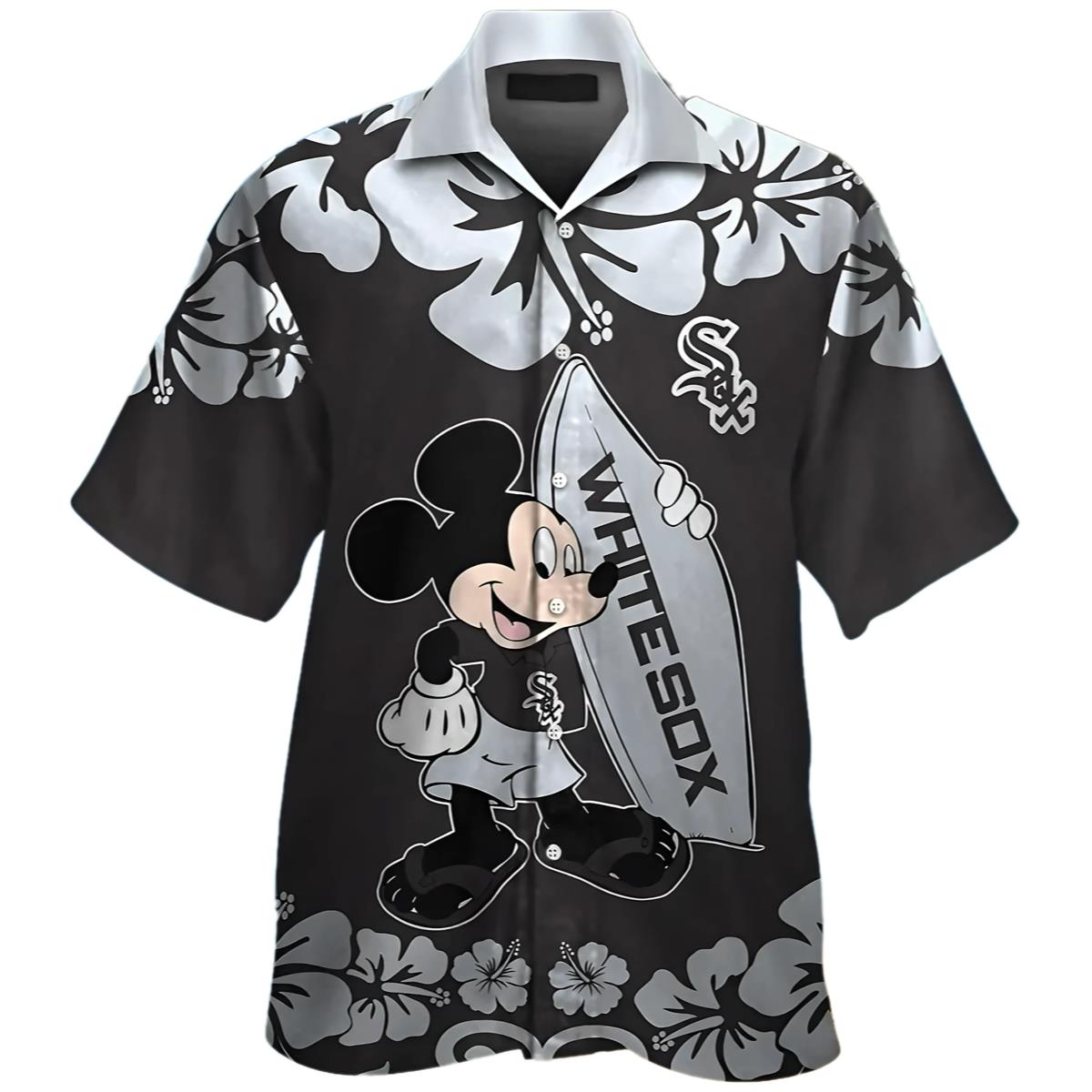 Mickey Mouse Chicago White Sox Short Sleeve Button Up Tropical Hawaiian Shirt 0 0