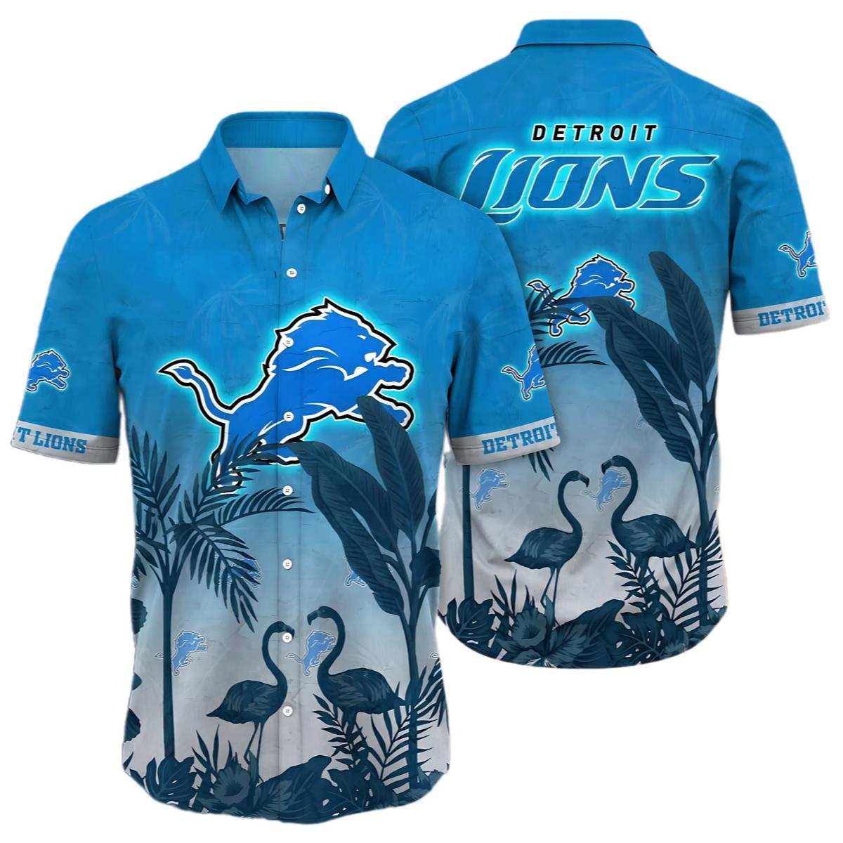 NFL Detroit Lions Hawaii Shirt Flamingo And Flower Funny Aloha Shirt 0 0