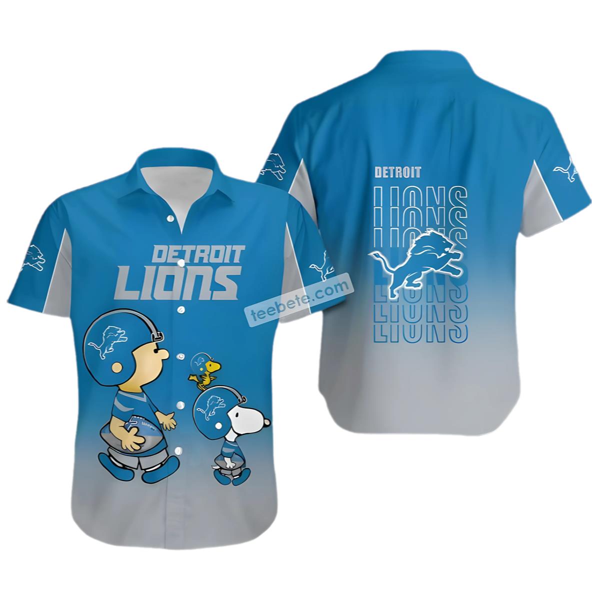 Peanuts Snoopy And Charlie Brown Detroit Lions Hawaiian Shirt Blue 0 0