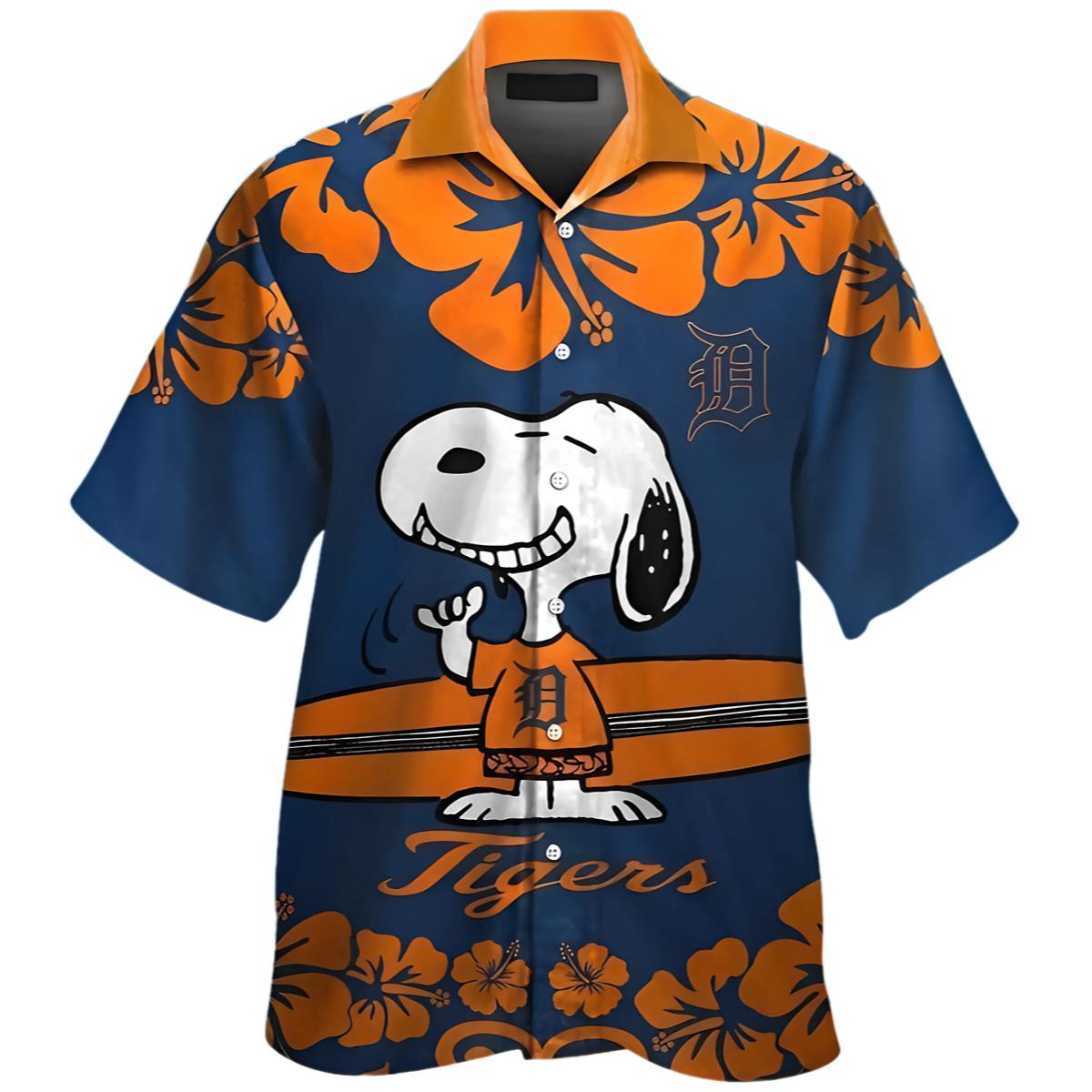 Snoopy Surfboards Hibiscus Detroit Tigers Hawaiian Shirt 0 0