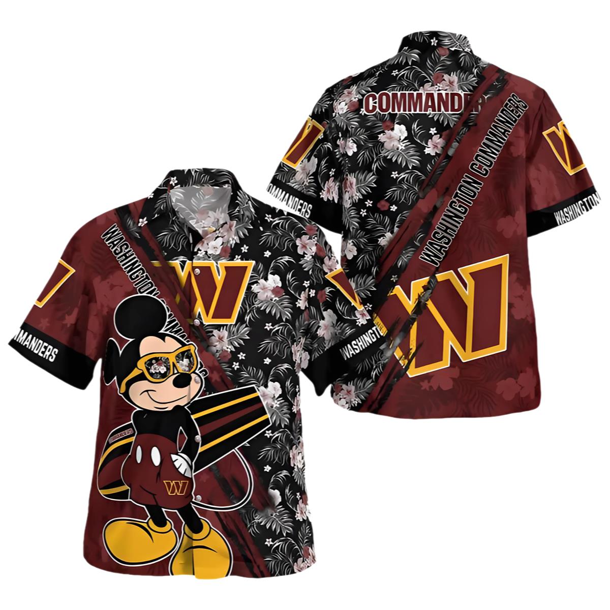 Washington Commanders Hawaiian Shirt Logo And Mickey Mouse 0 0