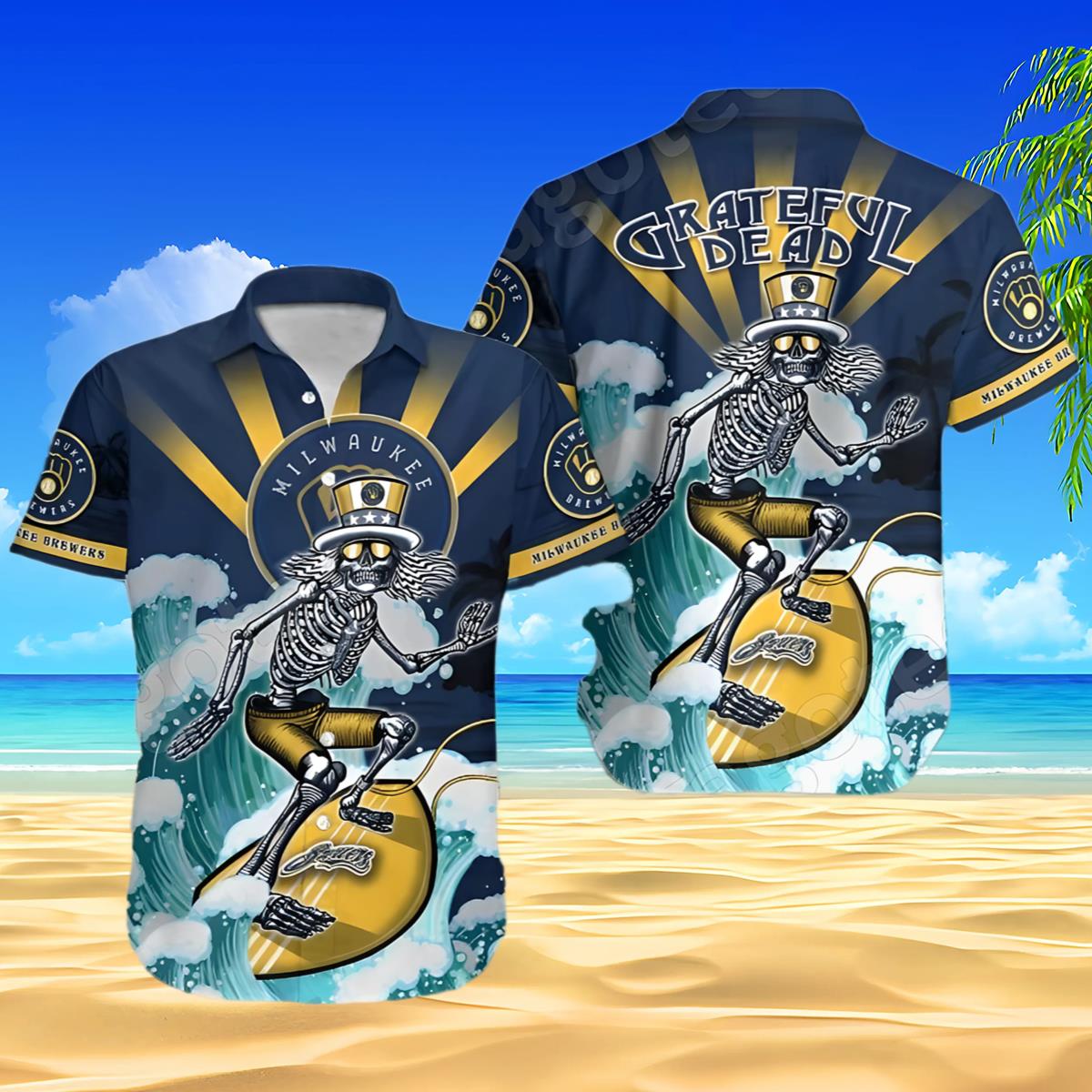 MLB Milwaukee Brewers Grateful Dead Hawaiian Shirt Aloha Shirt Aloha Shirt