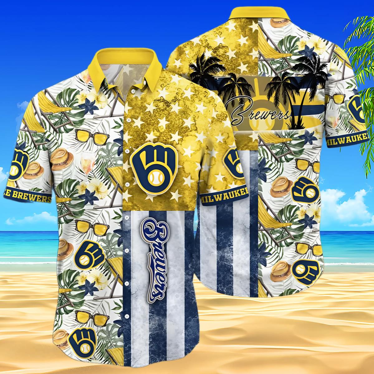 Milwaukee Brewers Tropical Patchwork Hawaiian Shirt Aloha Shirt Aloha Shirt