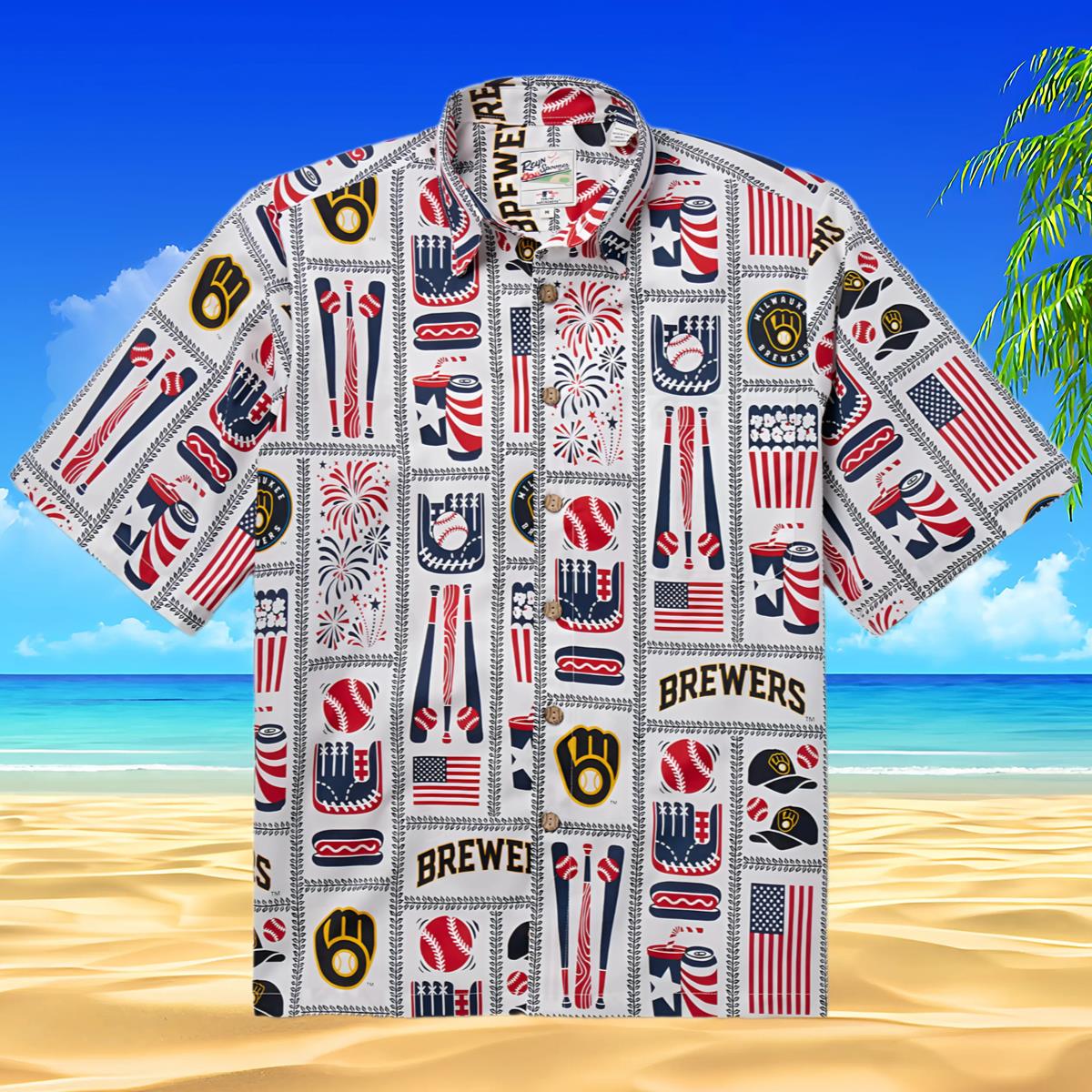 Reyn Spooner Milwaukee Brewers 4th Of July Button Up Shirt Aloha Shirt Aloha Shirt